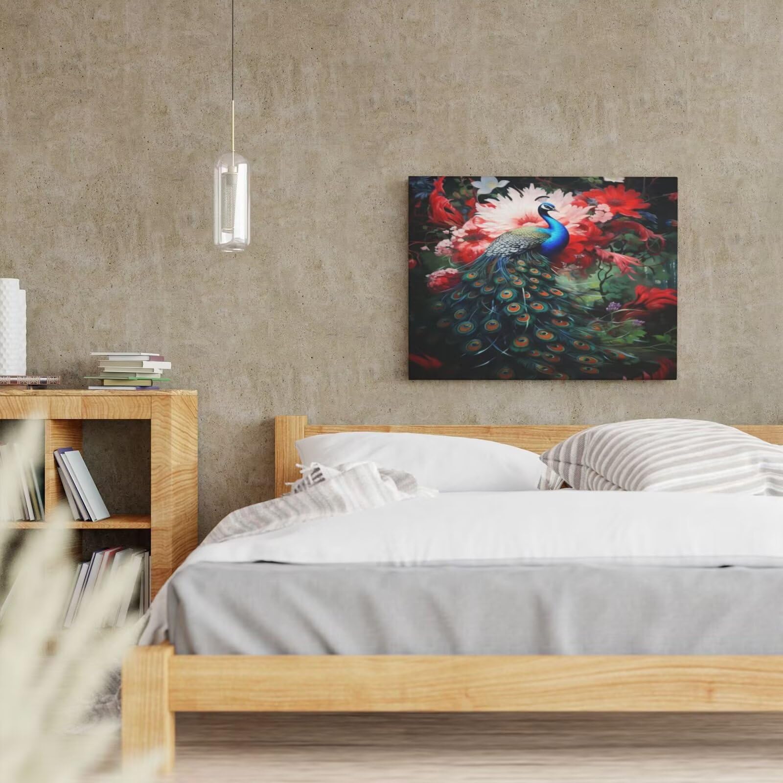 Kit per pittura con numeri per adulti, pavone, pittura a fiori con numeri per principianti, pittura acrilica con 6 pennelli, pittura a olio per decorazione da parete, 95 x 70 cm, senza cornice)