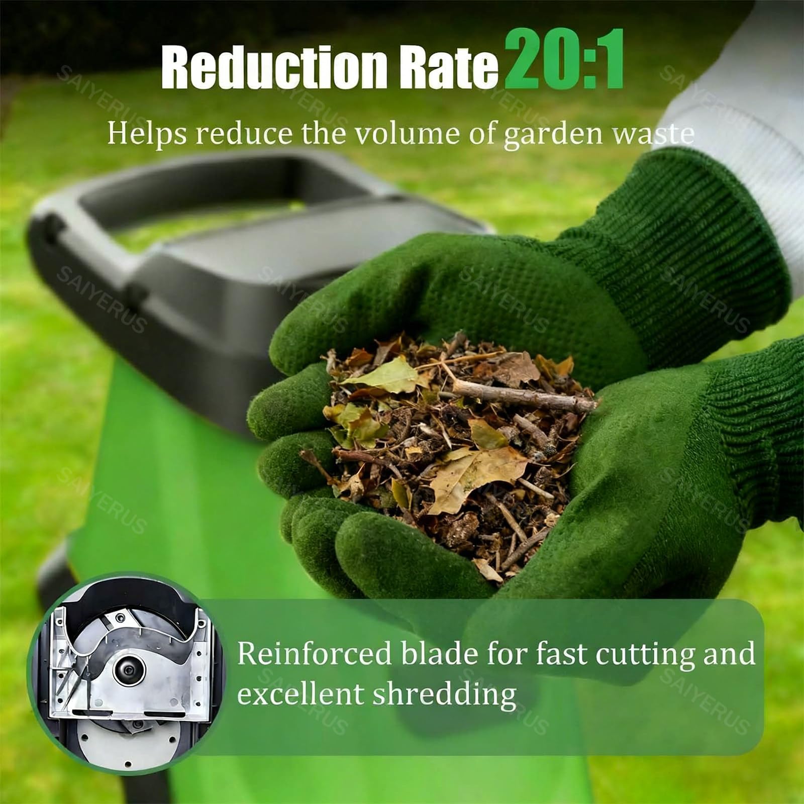 Trituratore elettrico da giardino da 2400 W, trituratore multifunzionale per rami di foglie, con sacchetto per detriti, capacità di taglio 40 mm per rami, ramoscelli, foglie