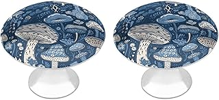 2 Pack Cartoon Blue Mushroom Cabinet Knob Stainless Steel Drawer Pull with Screws Round Cabinet Handle 1.1 Inch Hardware Decorative Knobs for Kitchen Furniture Cupboard