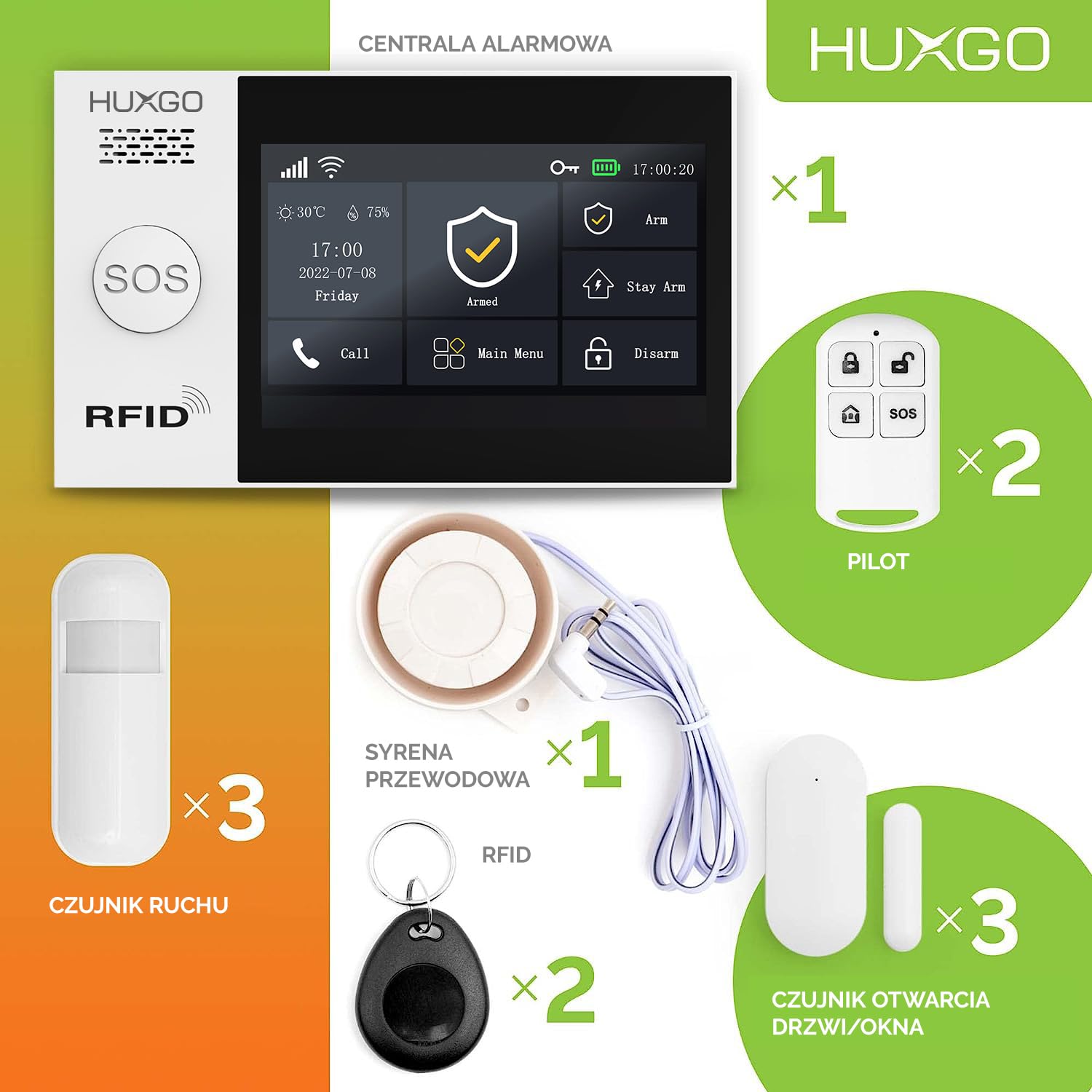 HXA007, bezprzewodowy system alarmowy WLAN + GSM 2G z 3 czujnikami ruchu, dom, biuro, mieszkanie, garaż, aplikacja TUYA Smart, powiadomienia SMS, sterowanie z telefonu