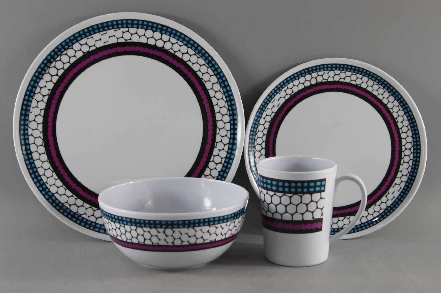 Leisurewize Melamine Honeycomb Design 16 pce 100% Melamine Dinner Set - Home, Camping, Travel