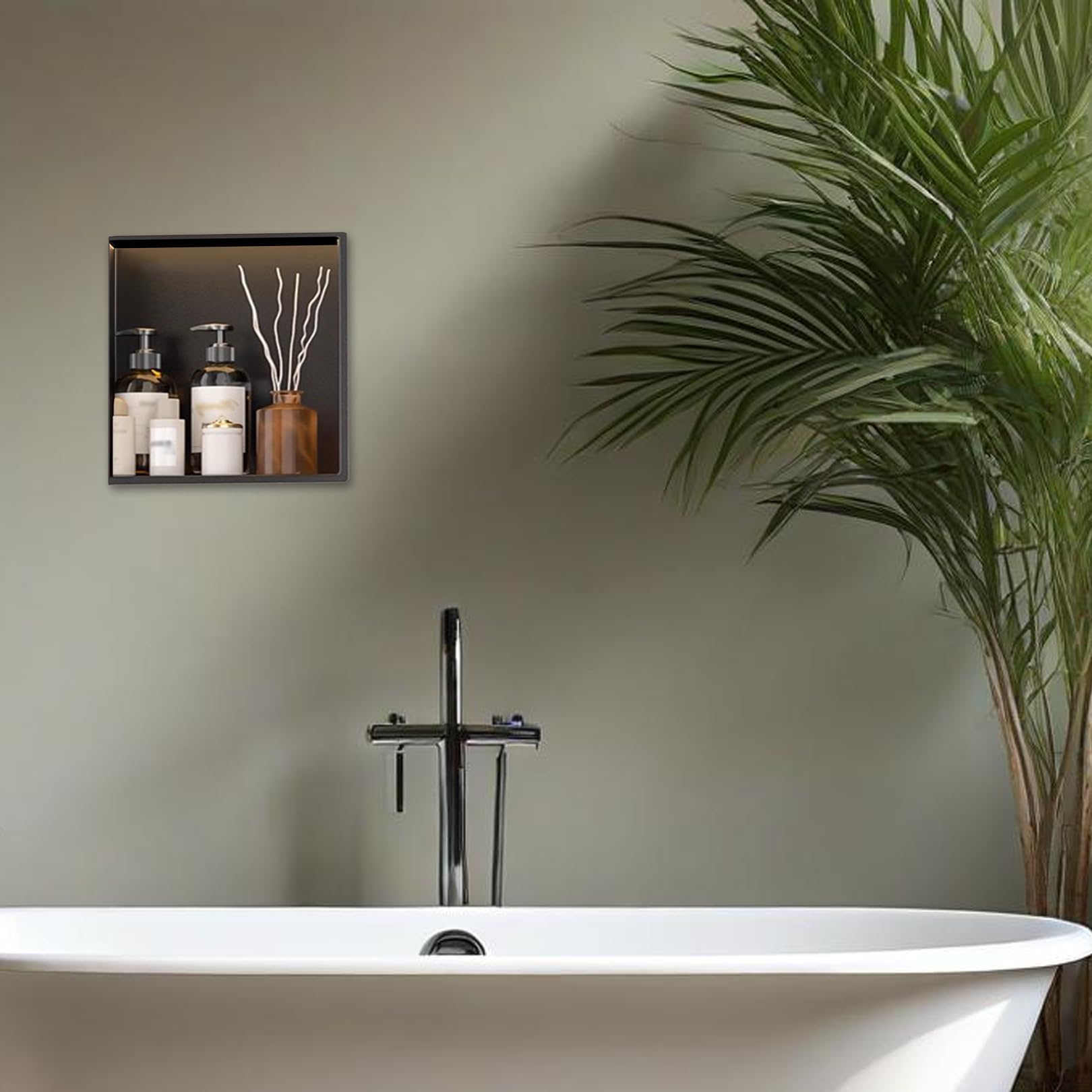 Niche de douche LED encastrée en acier noir mat