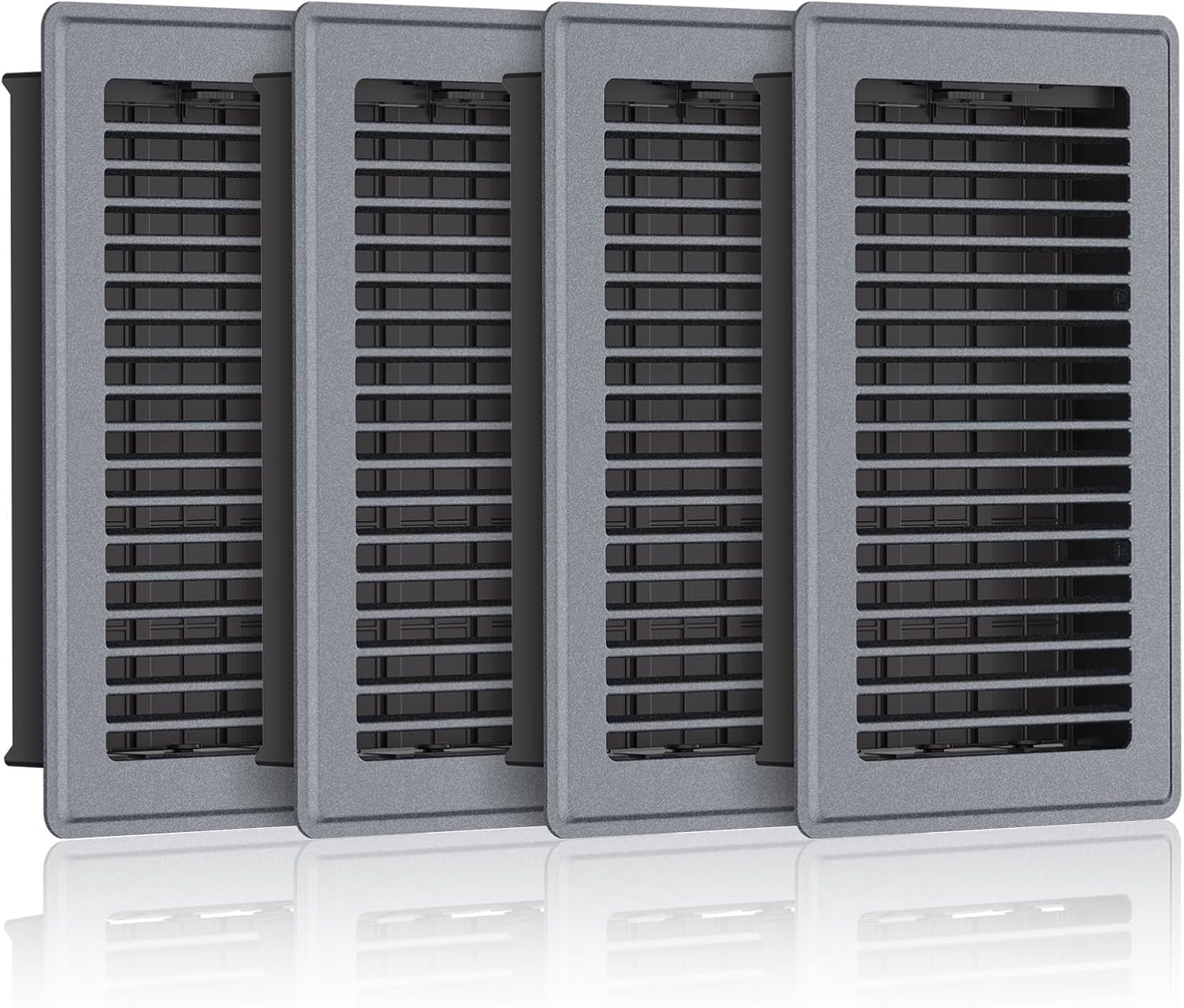 6 x 10 Floor Register, Dark Gray Heavy-Duty Steel Vent Covers for Home Floor with Adjustable Airflow Control Lever, Easy Installation and Quiet Operation for HVAC Systems - 4 Pack