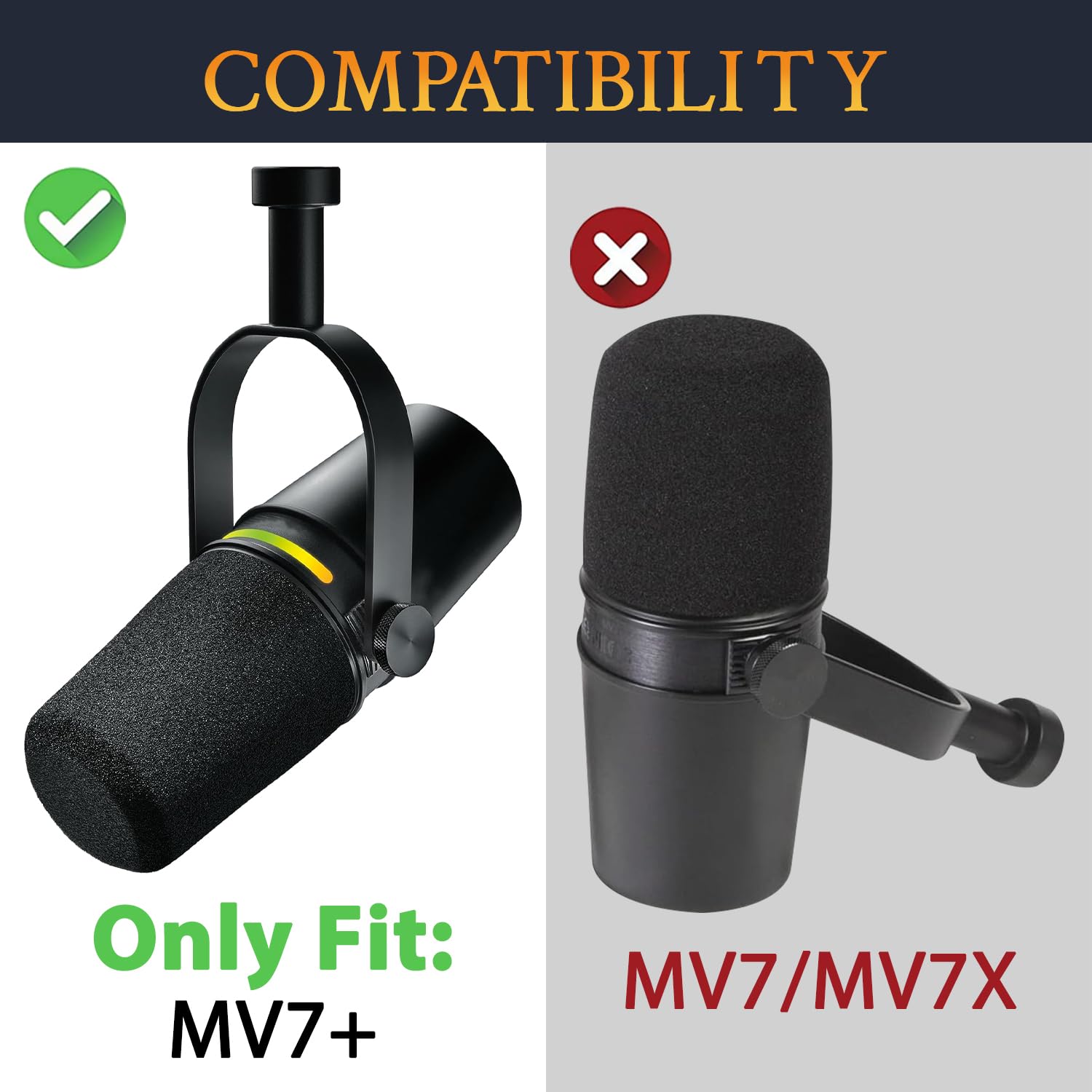 SOULWIT 2Pcs Microphones Pop Filter for Shure MV7+ (MV7 Plus) Podcast Dynamic, Protective Mic Cover Windscreen Foam - Black - Image 2