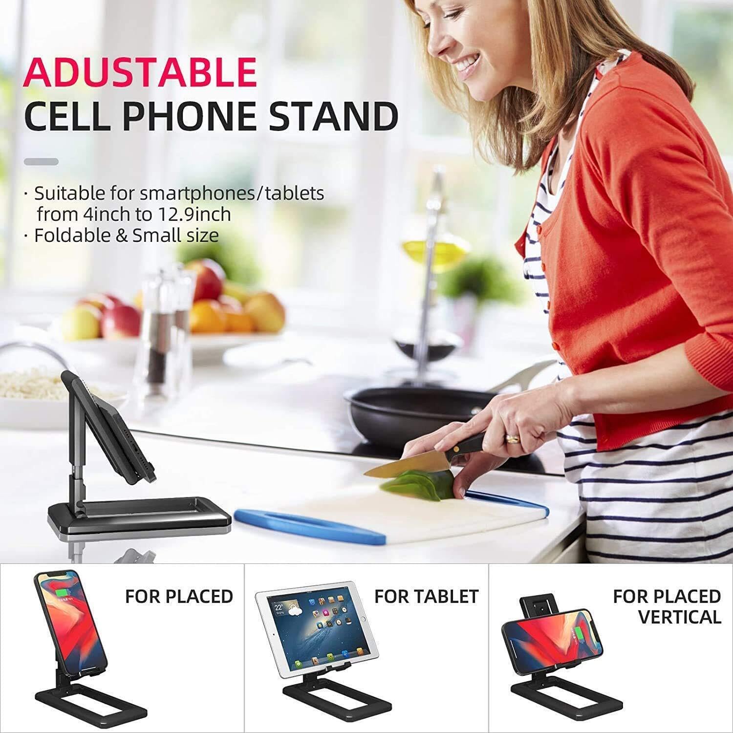 Soporte de teléfono ajustable en 6 ángulos, para todas las marcas de Smartphone y Tableta, ideal para oficina y hogar, soporte de mesa para la mayoría de teléfonos y tabletas, (negro) 2023.