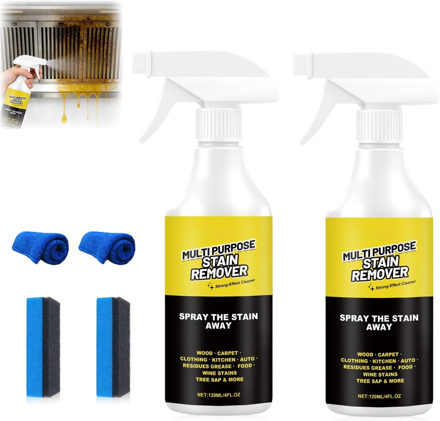LXIJESR 2-Pack Multi-Purpose Foam Stain Remover - Fast-Acting Cleaner for Kitchen Countertops, Floors, Toilets, Cars (120ml Each)