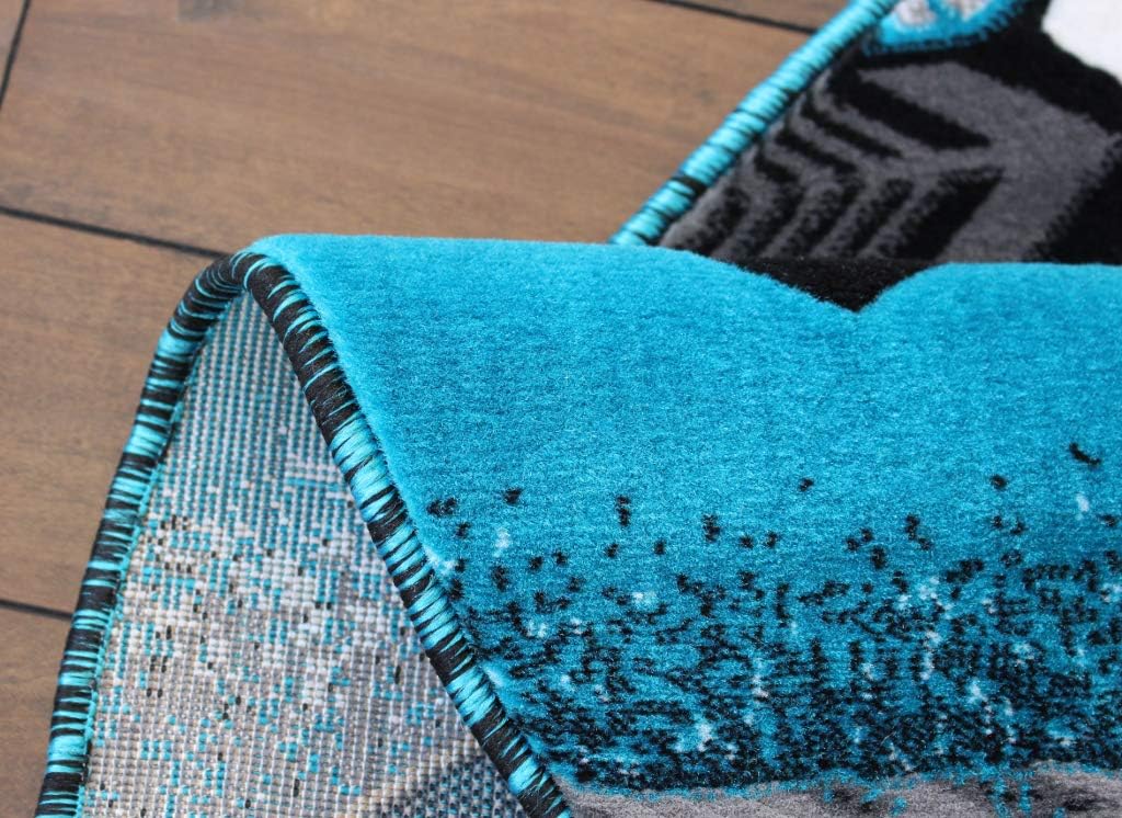 Masada Rugs, Southwest Native American Design Turquoise Area Rug (5 Feet X 5 Feet Round)