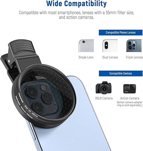 Miniatura 5 de NEEWER Juego de filtros de efecto NDCPLde 2.165 in con clip de abrazadera para lente de cámara de teléfono móvil, polarización ND32 6 Point Star 4