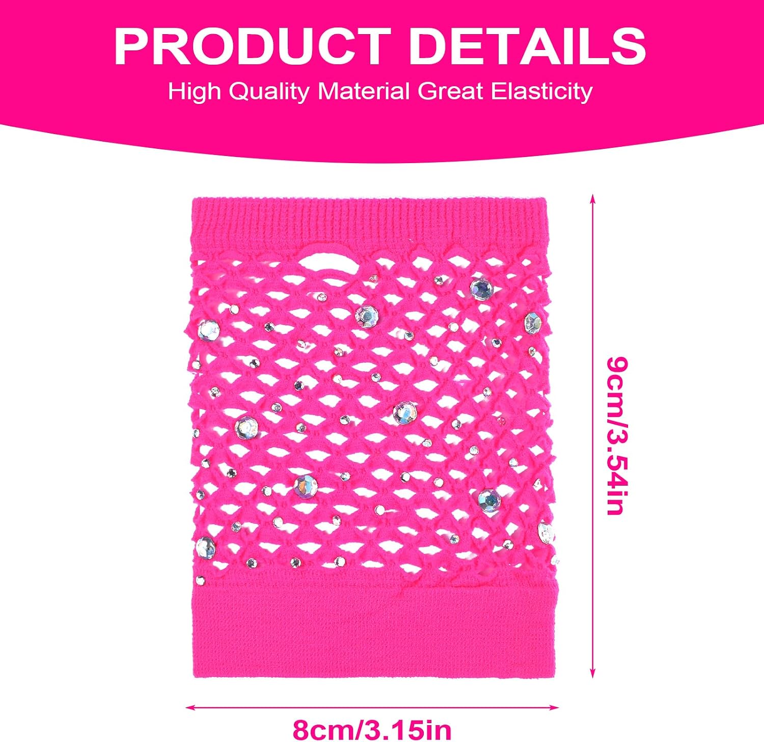 Lusofie Rhinestone Fishnet Gloves for Women Girls Short Mesh Fingerless Gloves for 80s Party Cosplay Halloween Costumes image 2