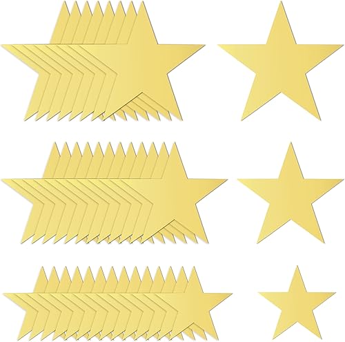 Miniatura 7 de 120 PCS Glitter Gold Five Star Cutouts Paper Star Cutouts Gold Star Cutouts for Bulletin Board Stars Classroom Wall Party Decoration Supply 3 Sizes