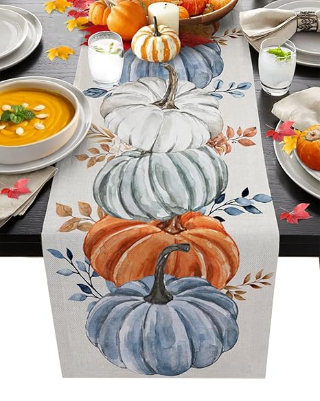 Fall Thanksgiving Table Runner Seasonal Burlap Farmhouse Indoor Kitchen Dining Table Decoration for Home Party Autumn Pumpkin 13