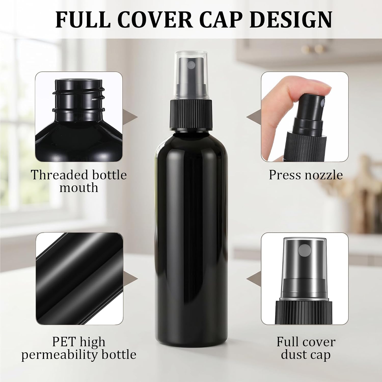 36 Pack Empty Spray Bottles 4 Oz Spray Bottle Black Plastic Fine Mist Refillable Portable Travel Containers Misters for Perfume Cleaning Essential Oil