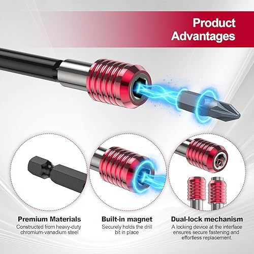 Miniatura 2 de Juego de 4 extensiones de brocas, soporte magnético para brocas de vástago hexagonal de 1/4 pulgadas en longitudes de 2, 4, 6 y 12 pulgadas, acero