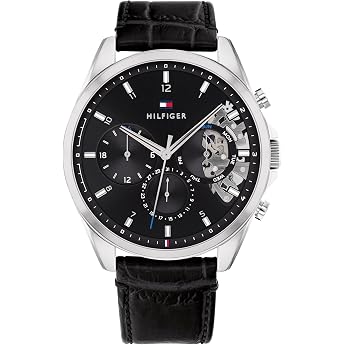 Tommy Hilfiger Multi Dial Quartz Watch for Men with Silver Stainless Steel Mesh Link Bracelet and Leather Strap
