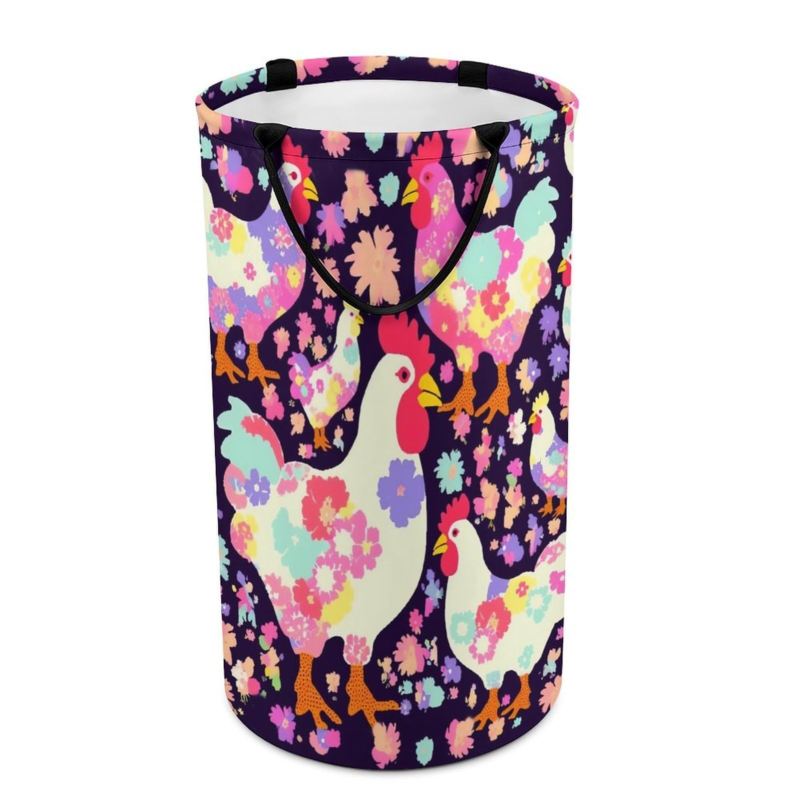 Flower Heart Chicken Laundry Basket Freestanding Laundry Hamper with Handles Waterproof Dirty Clothes Hamper Collapsible Washing Bin Aesthetic Clothes Basket for Bathroom Bedroom Dorm