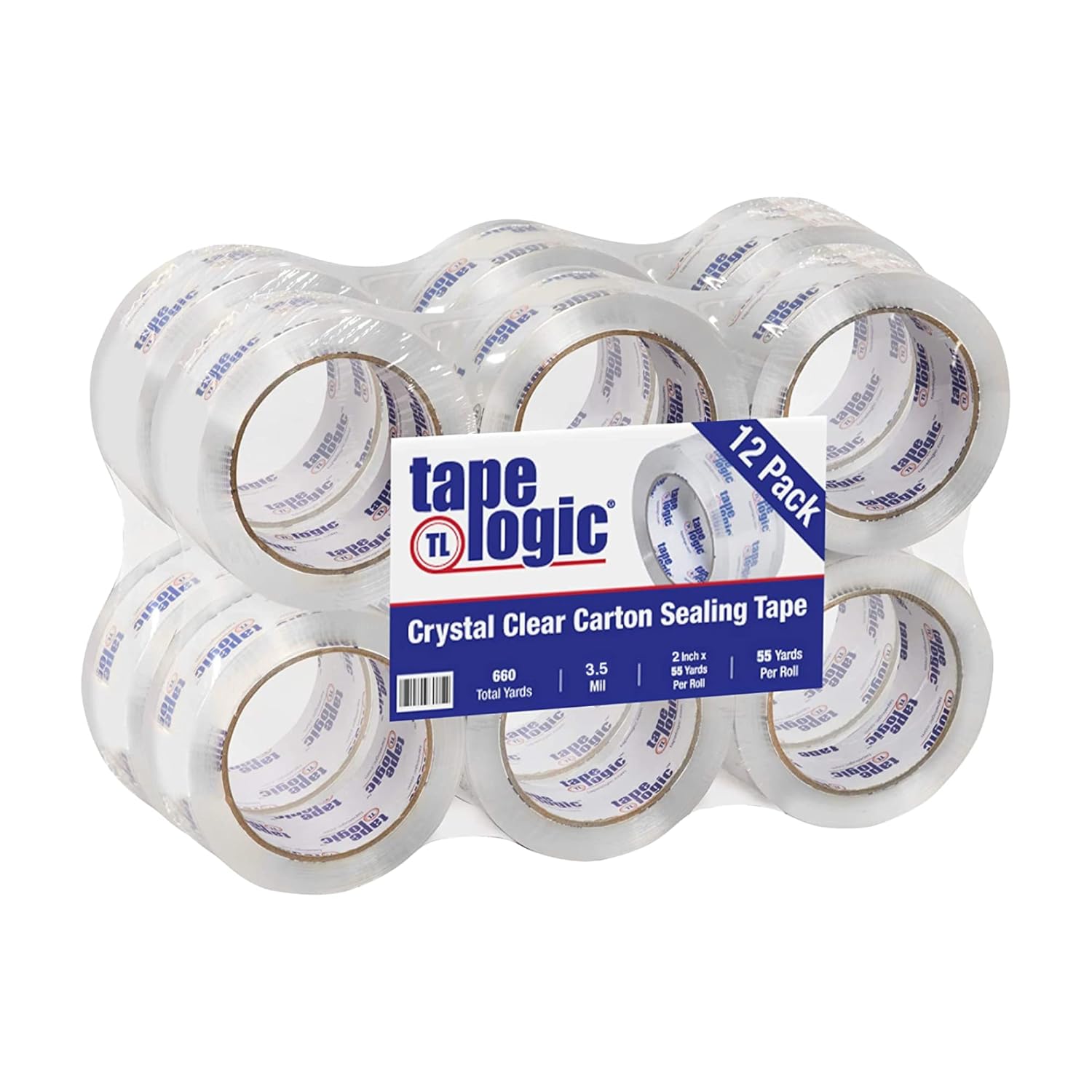 Tape Logic Heavy Duty Packing Tape 2 inch x 55 Yds, 3.5 Mil - 12 Rolls | Acrylic Clear Packaging Tape for Shipping Boxes, Moving, Home or Office Use