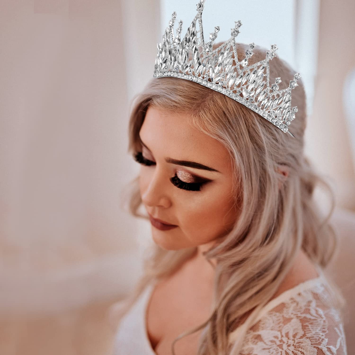 Elegant Medieval Silver Color Crystal Tiara Crown Amazon.com : Didder Silver Crystal Tiara Crown Headband  main image 2