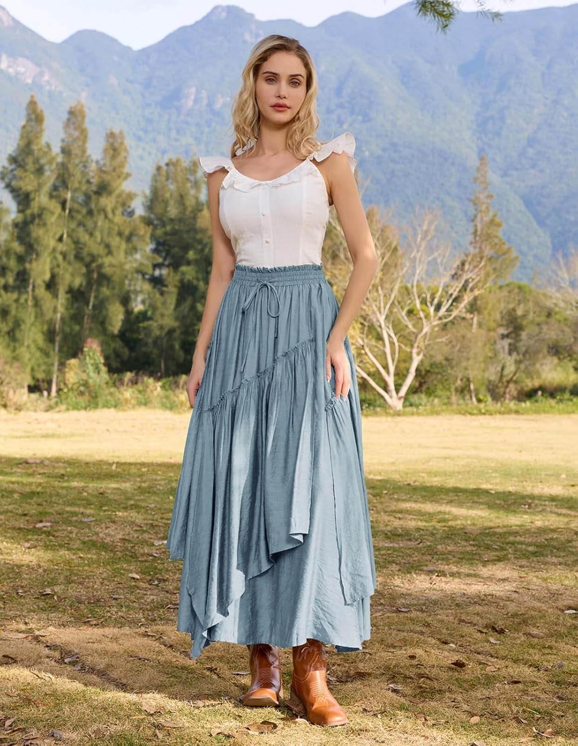 Scarlet Darkness Long Skirts for Women Renaissance Costume Pirate Maxi Skirt Plus Size with Pockets - Image 2