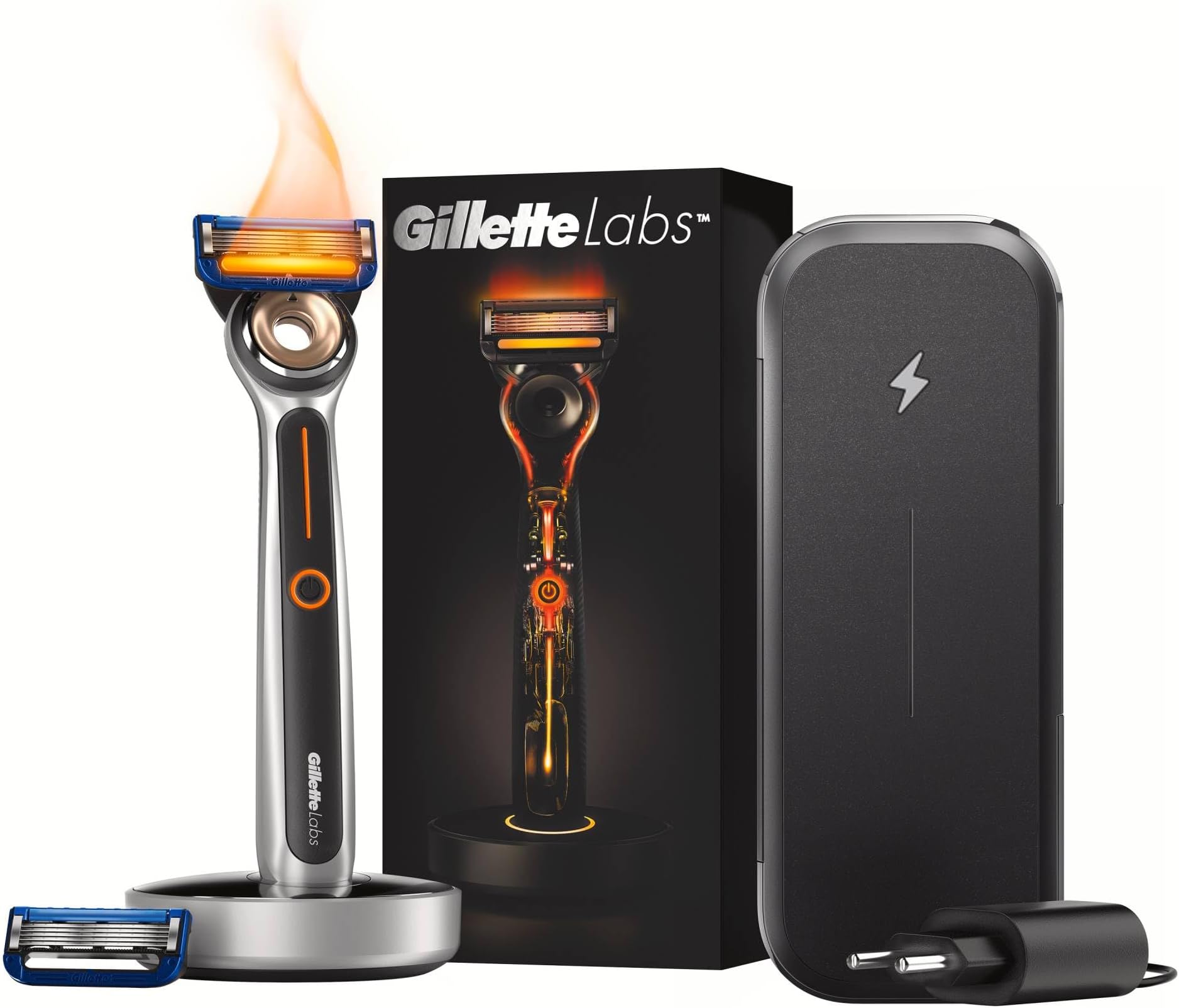 Gillette Labs Heated Men's Razor, Electric Razor with Travel Kit, 1 Razor Blade Refill, FlexDisc Technology, 100% Waterproof, Gifts for Men, Includes Rechargeable Battery