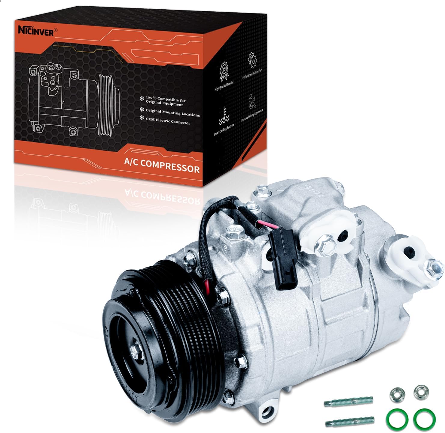 Air Conditioning Compressor A/C Compressor Fits for Ford Explorer 3.5L 2011-2014 (Manual Control Valve Compressor), Police Interceptor Utility 3.7L 2013-2015, 2877291, 2877322