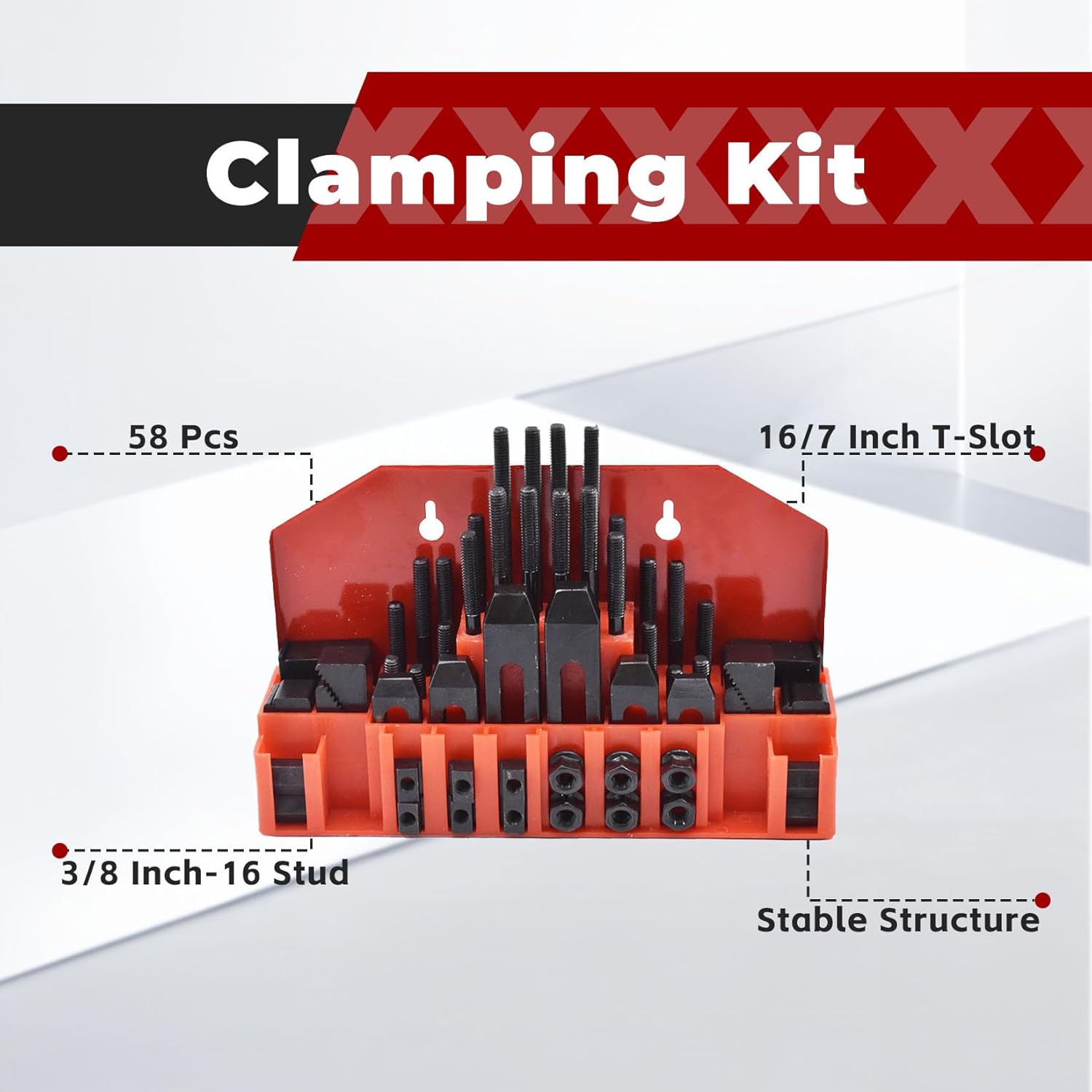 findmall 58 Pcs Pro-Series 7/16" T-Slot 3/8"-16 Stud Clamping Kit Hardened Hold Down Clamping Kit Fit for Bridgeport Mill