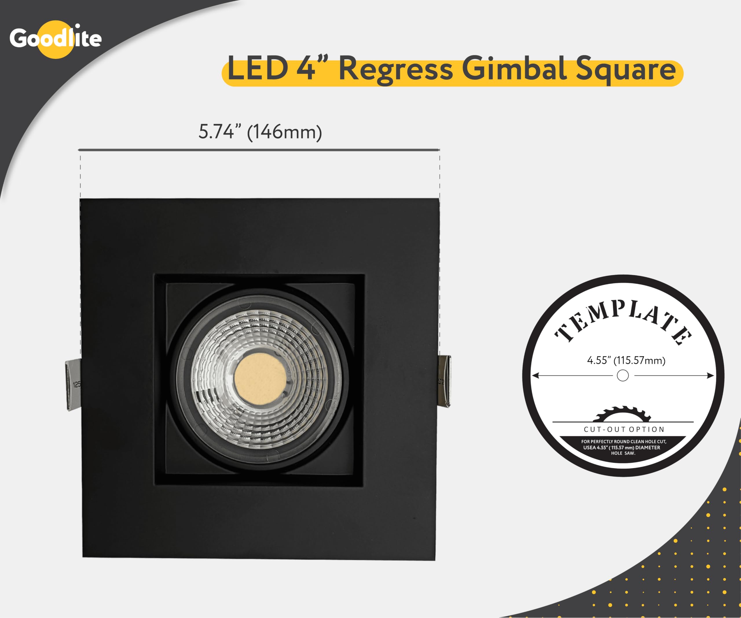 Goodlite LED 4 Inch Regress Square Gimbal Luminaire, Selectable Color