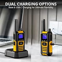 Set 4 stații radio walkie-talkie PMR Radioddity HD1, IP67 rezistent la apă, șocuri și praf, rază lungă de acțiune, apel de grup cu un singur buton, SOS, cu bază de încărcare USB-C 4