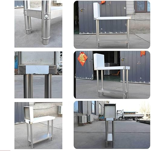 Miniatura 7 de Mesa de trabajo de cocina comercial de acero inoxidable, mesa auxiliar de barbacoa, mesas de metal, contador de condimentos con estante inferior y