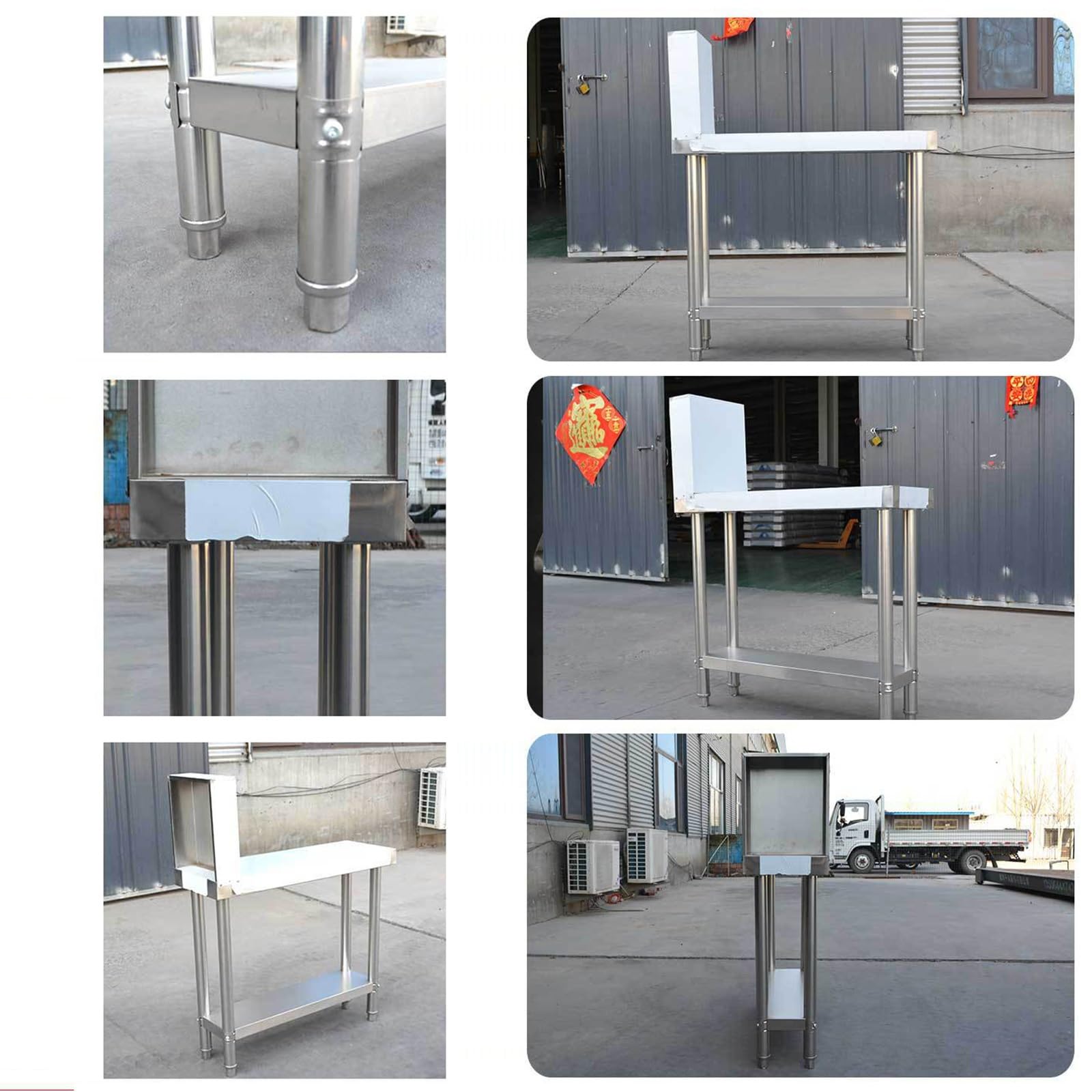 Tavolo Acciaio Inox, Tavolo Acciaio Inox Professionali, Metallo Banco da Lavoro Officina, Bancone per Condimenti con Ripiano Inferiore e Alzatine Cucina, per Ristorante(80x50x80cm/31.5x20x31.5 inches)
