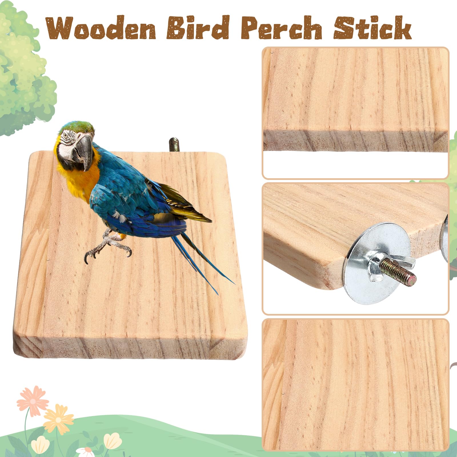 2 Plateformes Bois Naturel pour Oiseaux 13×9 CM, Perchoirs Rectangulaires Accessoires Cage à Oiseaux, Perchoir en Bois pour Perruche Canari Calopsitte Perroquet Hamster Cochons d’Inde