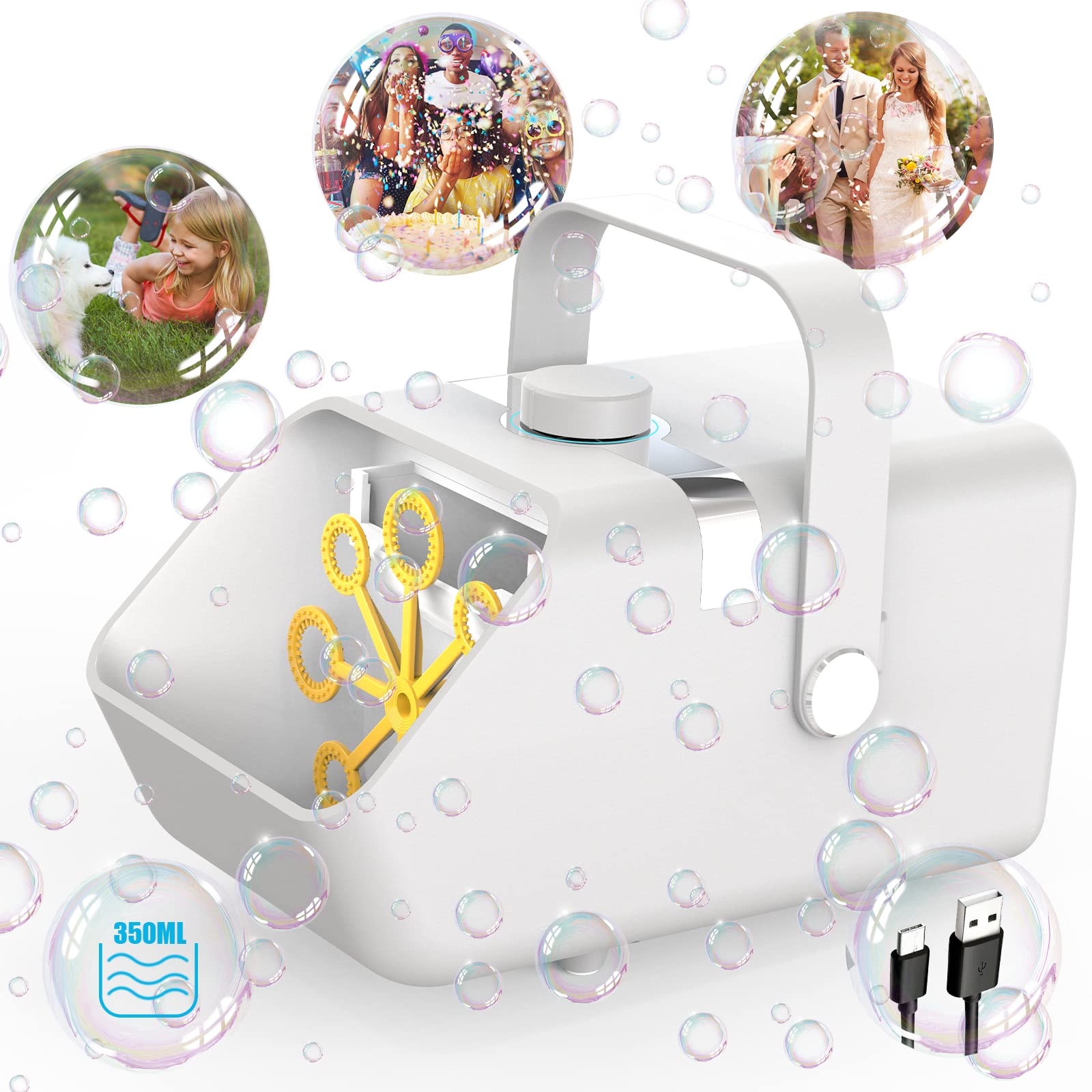 Photo 1 of Bubble Machine Durable Automatic Bubble Blower, 5000+ Bubbles Per Minute with 2 Speed, Bubble Toys Lower Noise for Indoor Outdoor Party Wedding Birthday Opertated by USB White