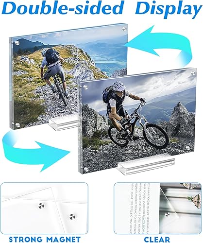 Miniatura 4 de Paquete de 2 portarretratos de acrílico de 4 x 6 pulgadas, marcos de fotos magnéticos transparentes, marco de fotos independiente de doble cara para