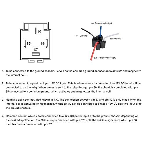 Vista 8 de Nilight 50023R - Juego de 5 interruptores de relé fusionado de 30 A, 12 V, 4 pines, relé SPST, arnés de enclavamiento, soporte de enchufe de 30