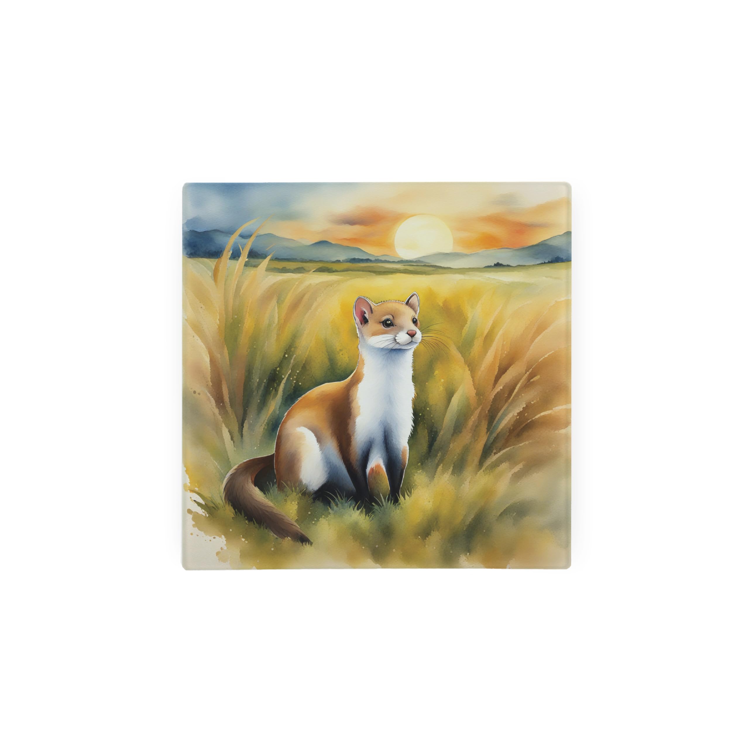 Stoat Hot Pot Stand Trivet - British Wildlife Art Glassware Gift/Present - Kitchen Chopping/Cutting Board Worktop Protector with Non-Slip Feet 20cm x 20cm (8" x 8")