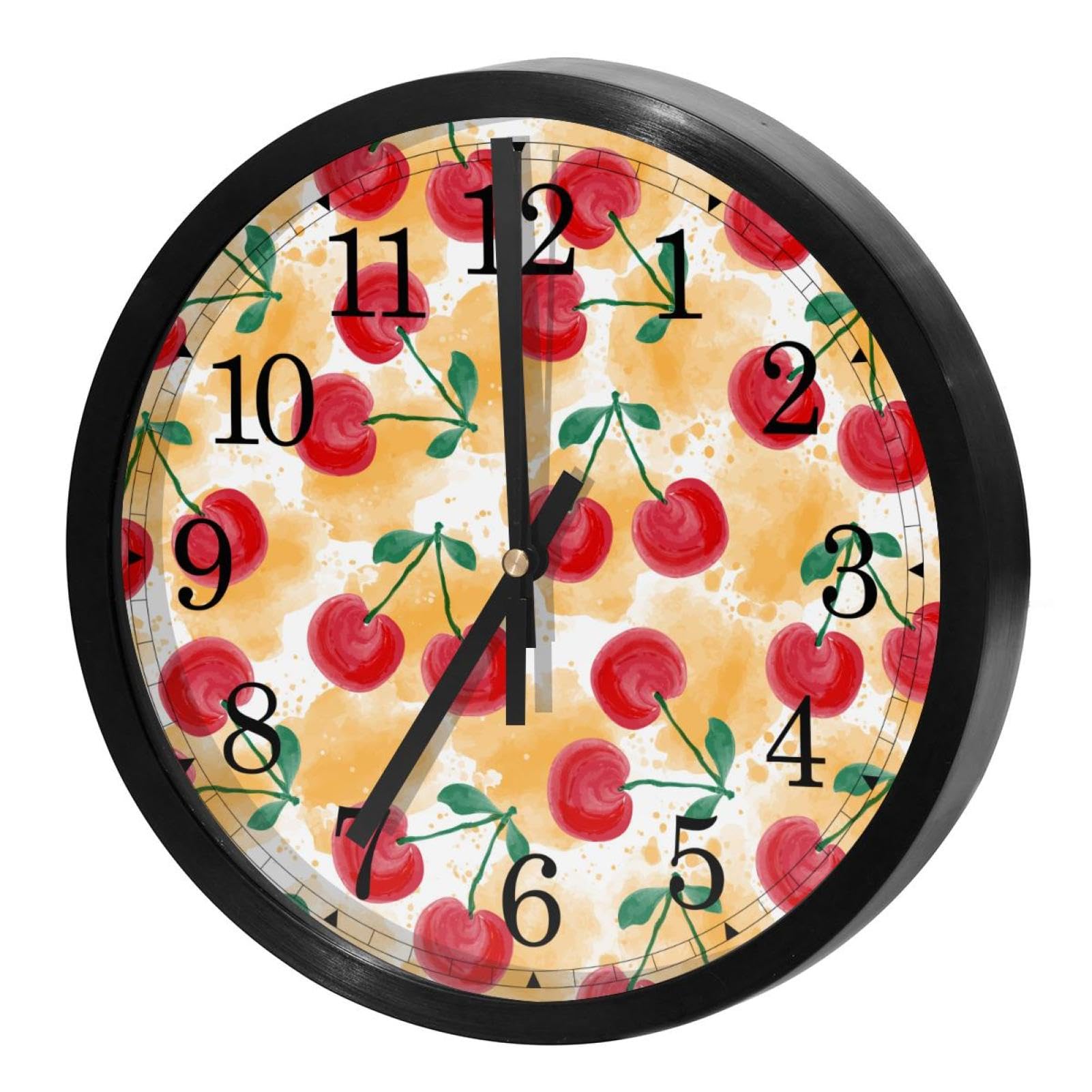 Horloge murale silencieuse à quartz motif cerises pour la maison