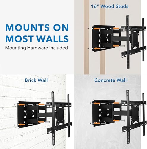 Miniatura 6 de Mount-It! Soporte de pared para TV de movimiento completo con brazos articulados duales, soporte universal de pared para TV de 32, 42, 50, 55, 60,