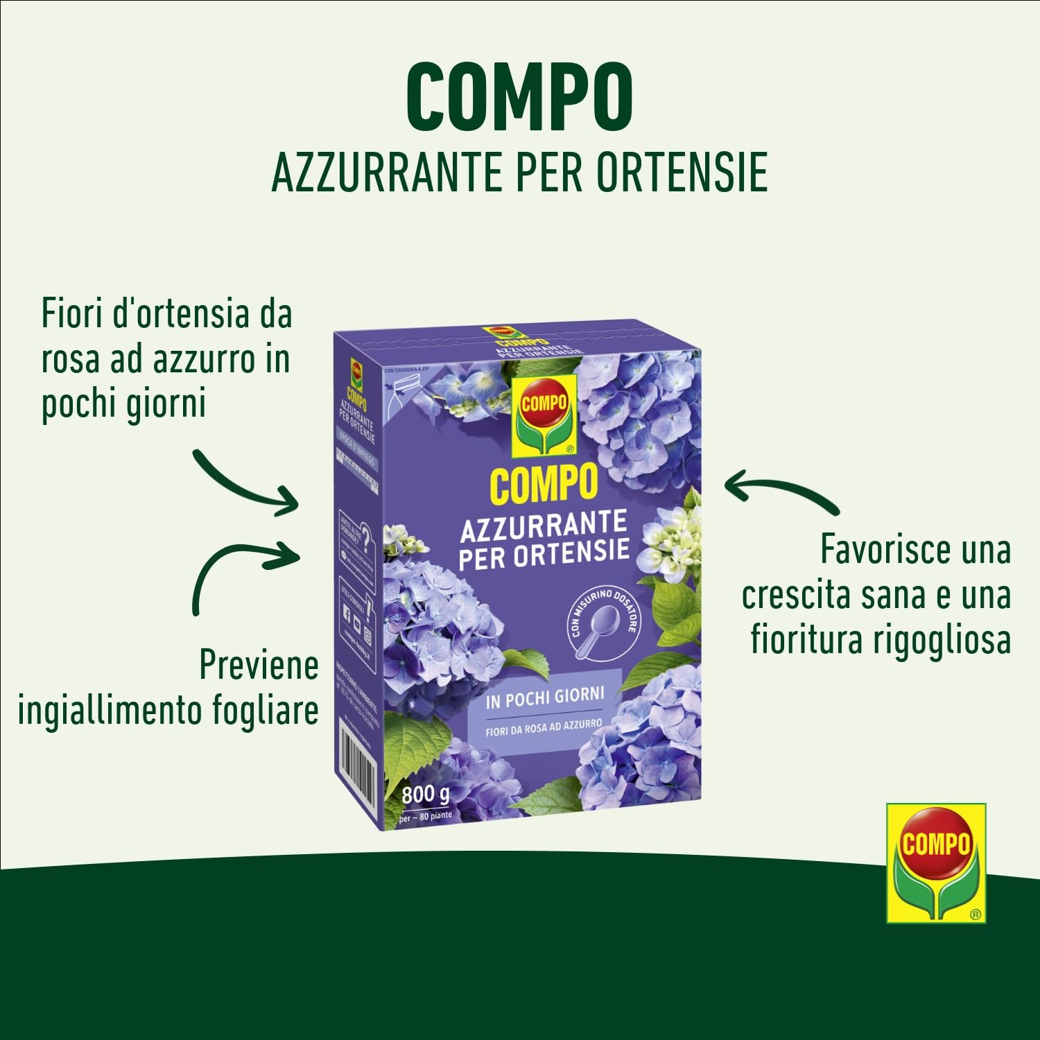 Compo 1559202005 azzurrante para hortensias, 800 g, Gris, 4,8 x 14,2 x 22 cm