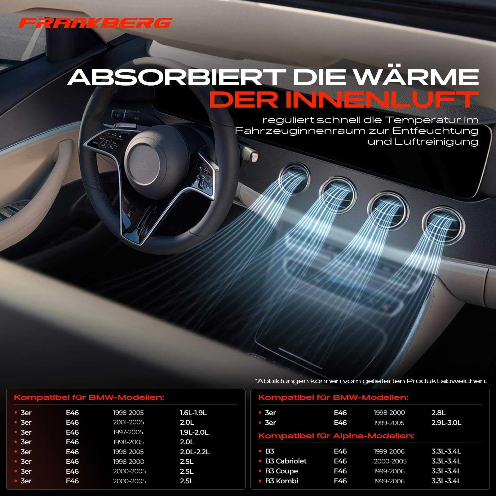 Frankberg Parownik klimatyzacji, kompatybilny z serii 3, E46, 316, 318, 320, 325, 328, 330, 1,6 l / 3,0 l 1998-2005, Touring E46, 316, 318, 320, 328, 330, 1,8L-3.0 L 1999 cm (-2005 Replace