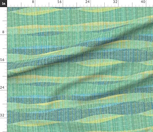 Miniatura 2 de Spoonflower Fabric - Teal Aqua Bohemian Mid Mod Vintage Retro 60S Abtract Waves Printed on Petal Cotton Fabric Fat Quarter - Sewing Quilting Apparel