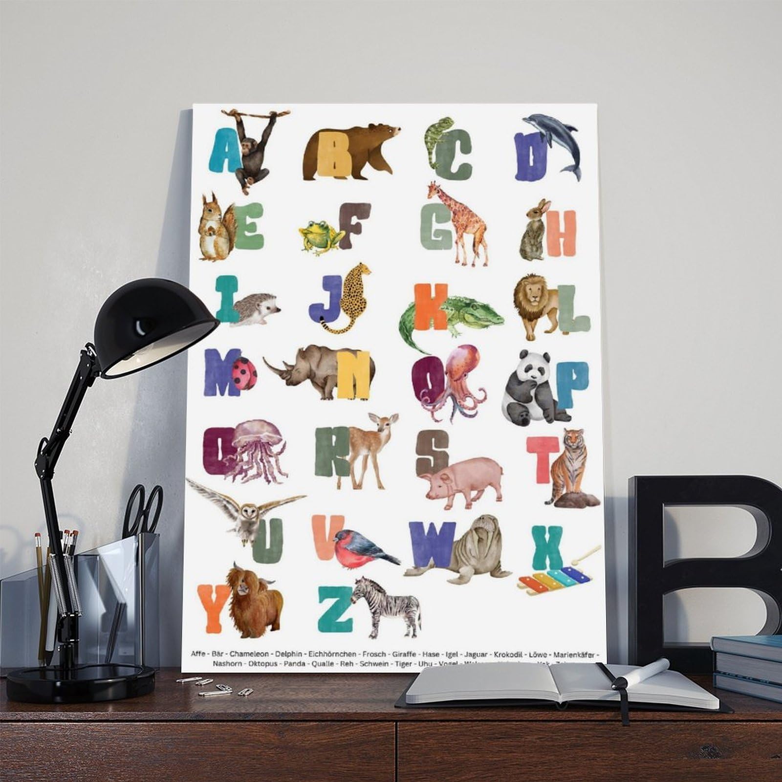 Poster éducatif sur toile avec alphabet - Décoration de chambre à coucher, bureau, chambre, cadeau 30,5 x 45,7 cm (L x l)