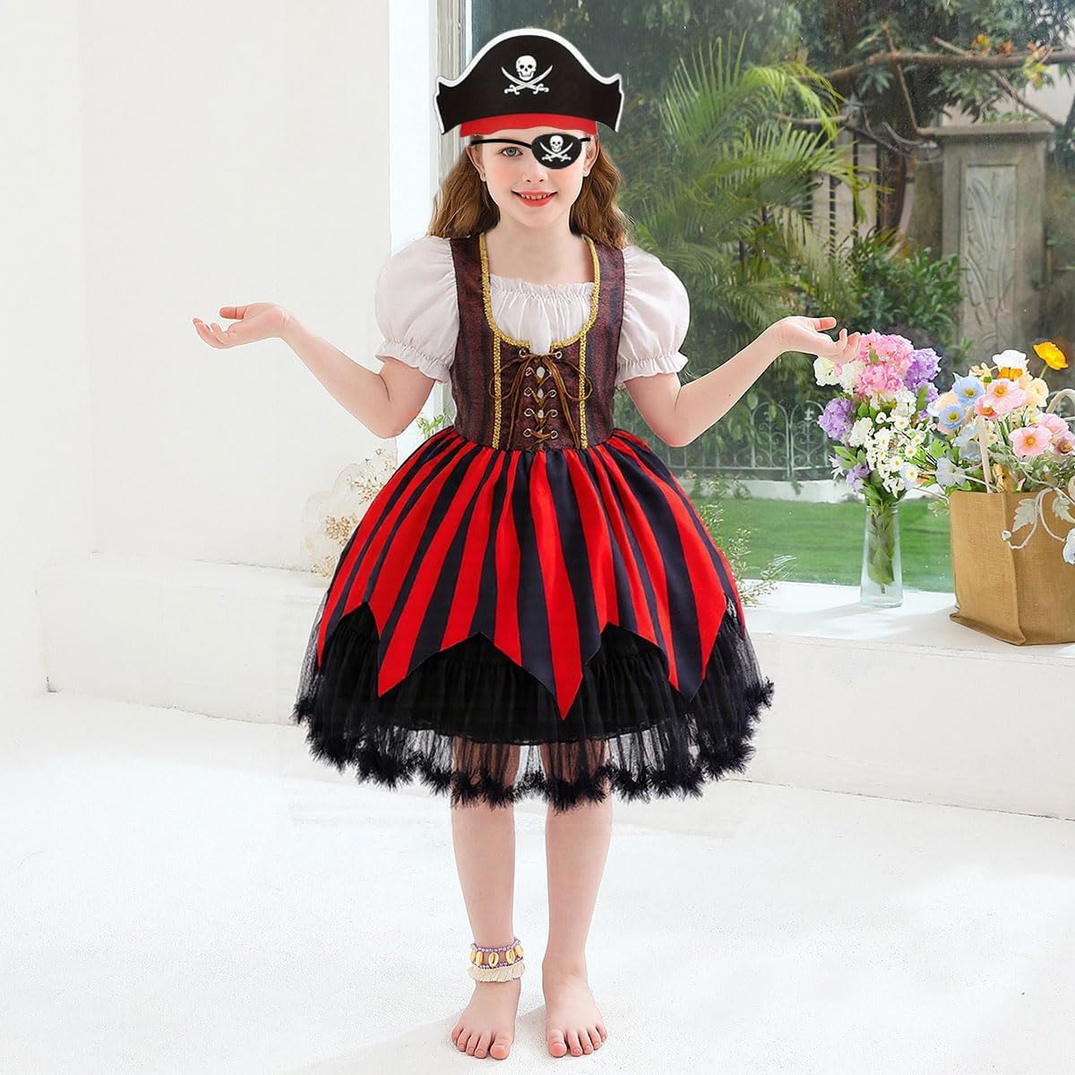 Girls Pirate Costume Kids Halloween Buccaneer Dress Up Cosplay Party Outfits with Accessories