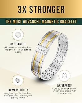 MagnetRX® 3X Strength Magnetic Bracelets for Men – Effective Magnetic Titanium Bracelet for Men – Premium Fold–over Clasp & Adjustable Length with Sizing Tool & Gift Box (Silver/Gold)