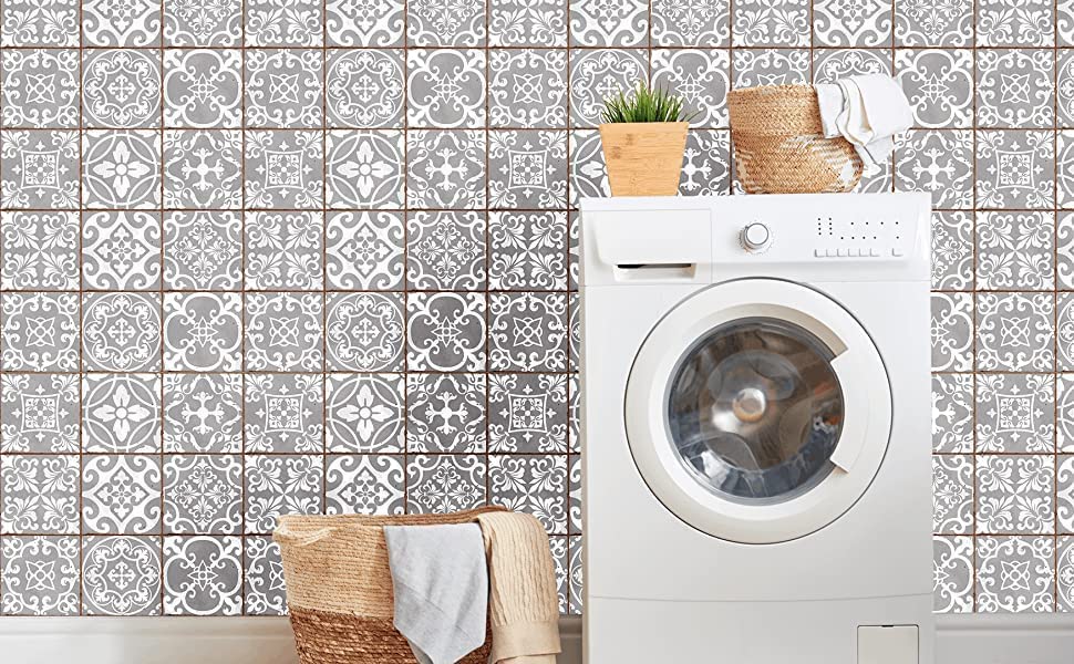 18 Pack Tile Transfer Stickers Mixed Grey Victorian Moroccan