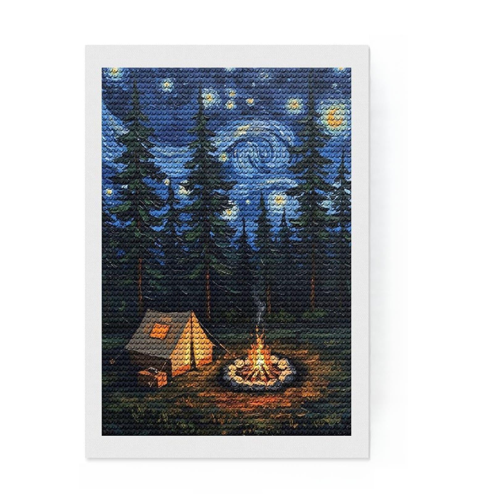 Junmoney Starry Night Camping Adventure Painting Round Drill Diamond Painting 8"x12", Fun Craft Experience, Modern Decor, for Craft Lovers, Holiday Gift Idea