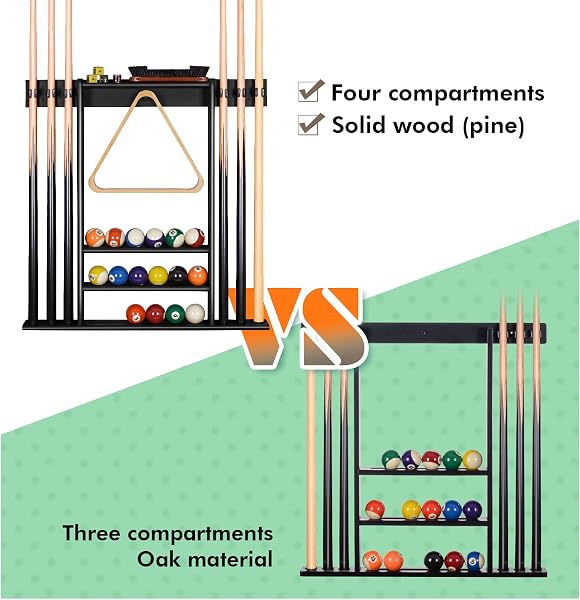 Support de Queue de Billard, Support Mural de Baton de Billard avec Support de Rangement, Bois Massif, Support de Billard 6 Trous et 15 Porte-balles, pour Centre de Divertissement de Gym - 2