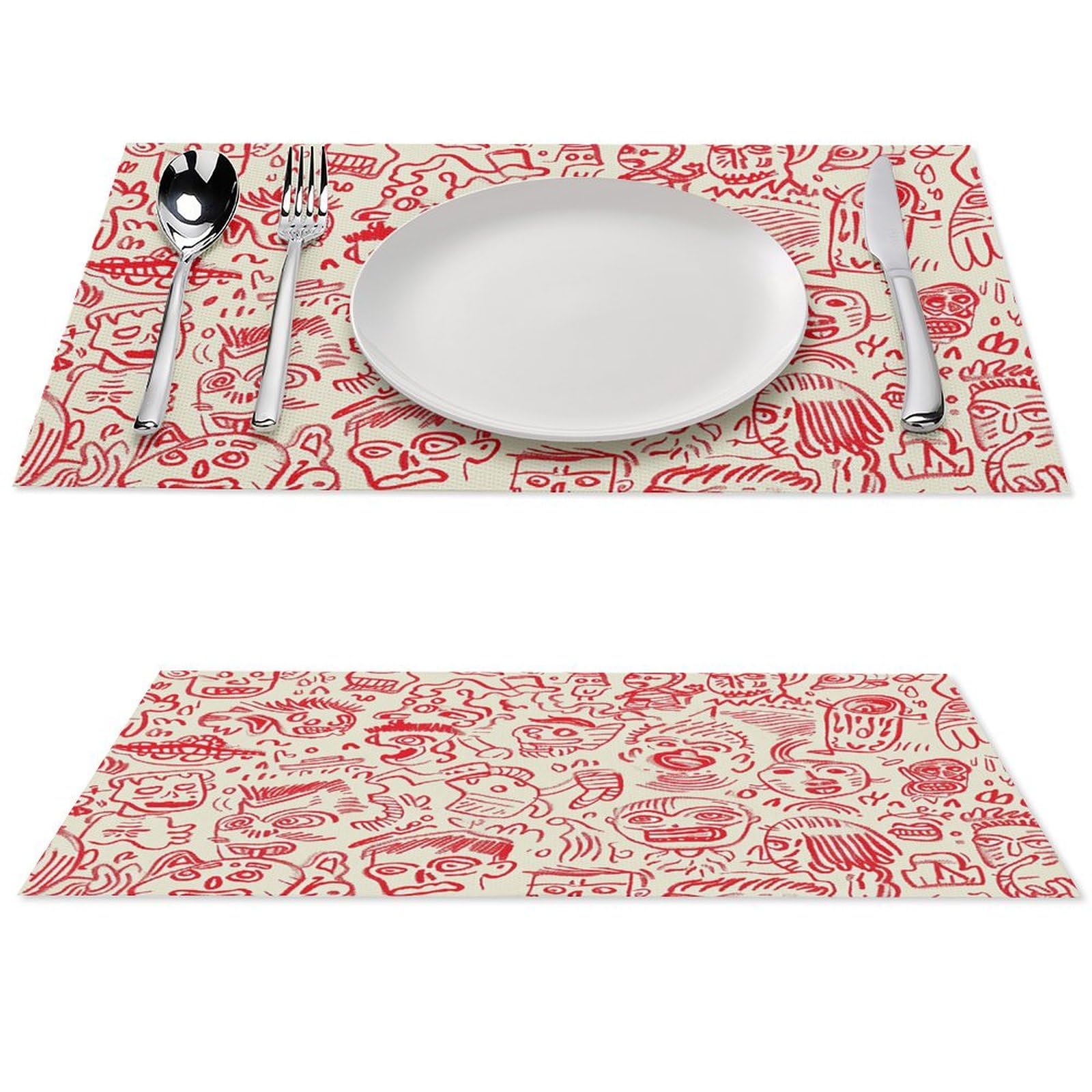 Set de table rouge en PVC tissé lavable lot de 6 pour table de cuisine et salle à manger