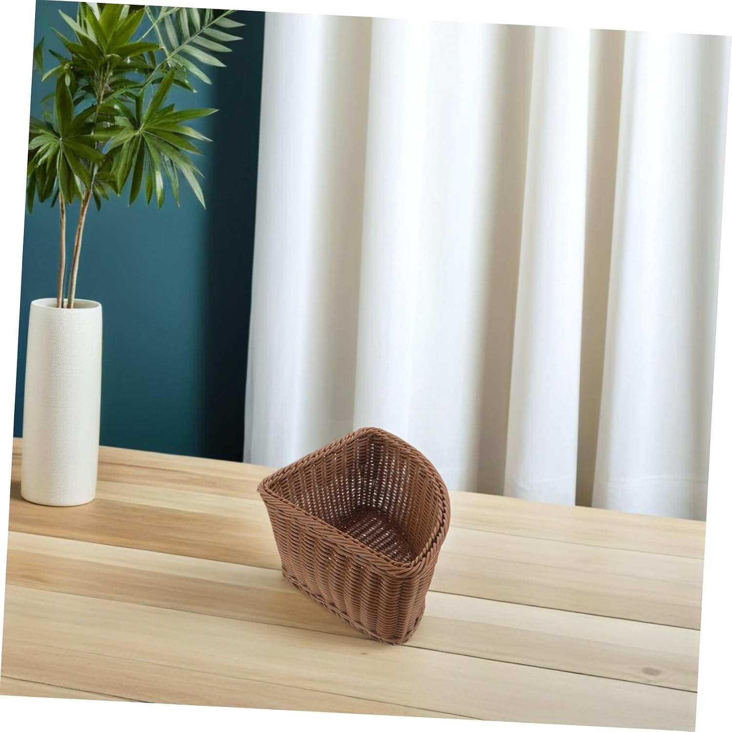 Ipetboom Fan-shaped Corner Shelf Organizer Baskets, 2pcs Plastic Imitation Rattan Storage Bins, Small Woven Trays for Kitchen Countertop and Side Table Organizing