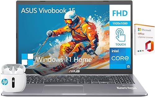 ASUS Vivobook 15 Laptop con pantalla táctil, pantalla táctil de 15.6 FHD IPS, laptop Intel Core i5, Microsoft Office de por vida incluido, 20 GB RAM
