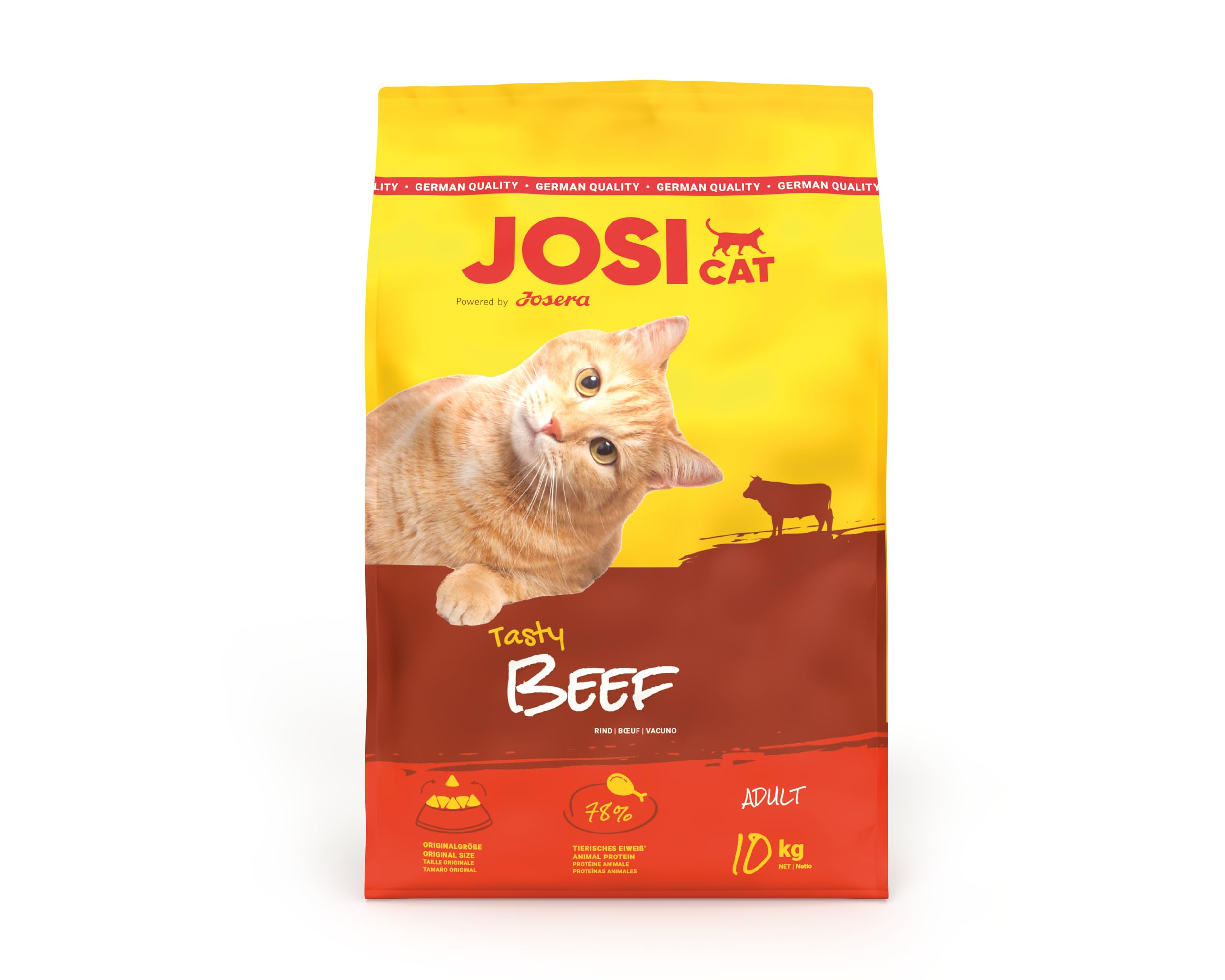 JosiCat Tasty Beef (1 x 10 kg) | Adult | Premium Trockenfutter für Katzen | mit herzhaftem Rind - sehr gut verträgliche Rezeptur | Powered by JOSERA | Katzenfutter | Alleinfuttermittel | 1er Pack