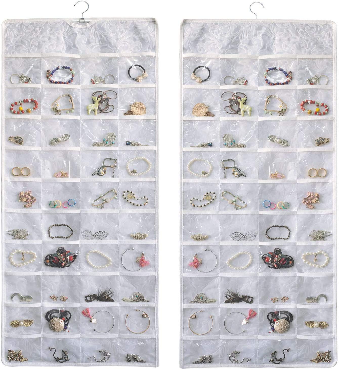 BB BrotradeHanging Jewelry Organizer,Double Sided Jewelry Storage Organizer with Embossed Pattern,80 Clear PVC Pockets Organizer for Holding Jewelries